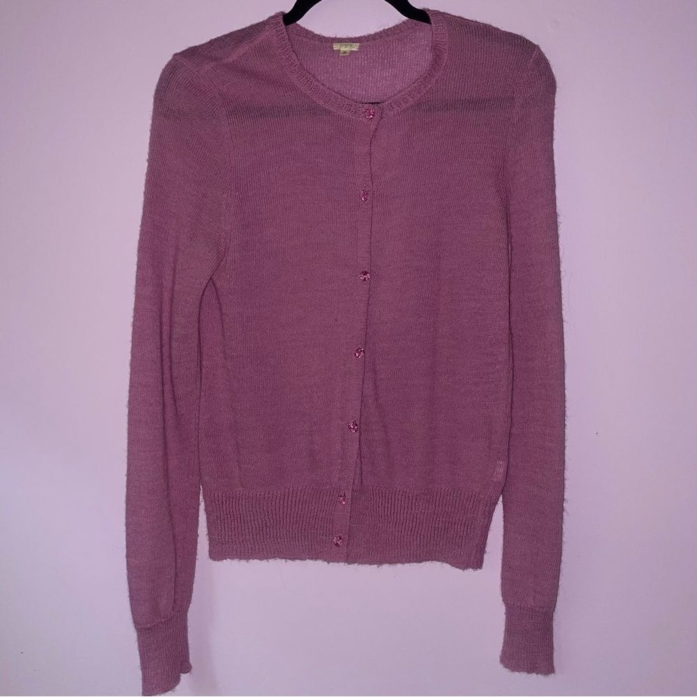 J Crew Size S Alpaca Wool Cardigan Purple Button Up Long Sleeve Knit Preppy